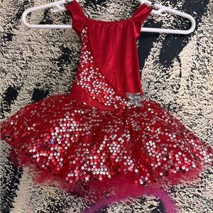 Glittery Red Sequin Kids Dance Costume